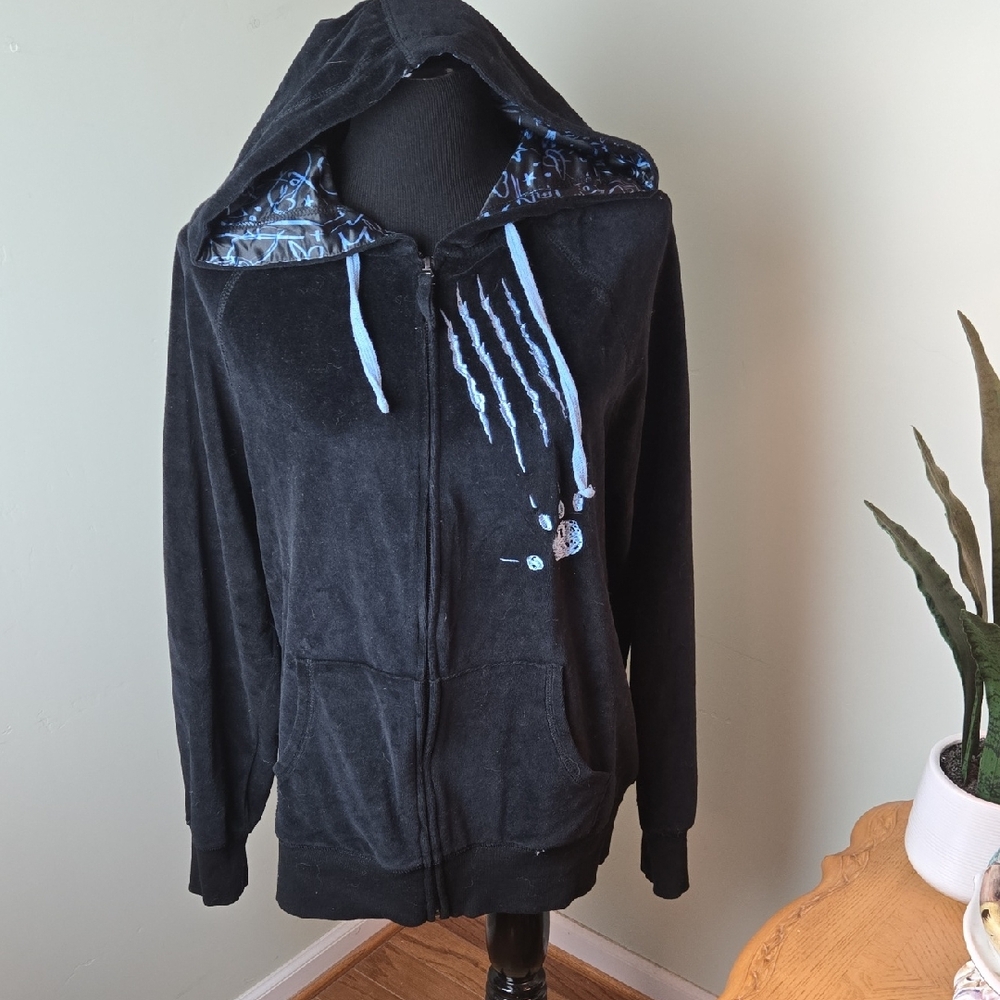 Disney Parks Stitch Embroidered Black Velvet Zip Up Jacket